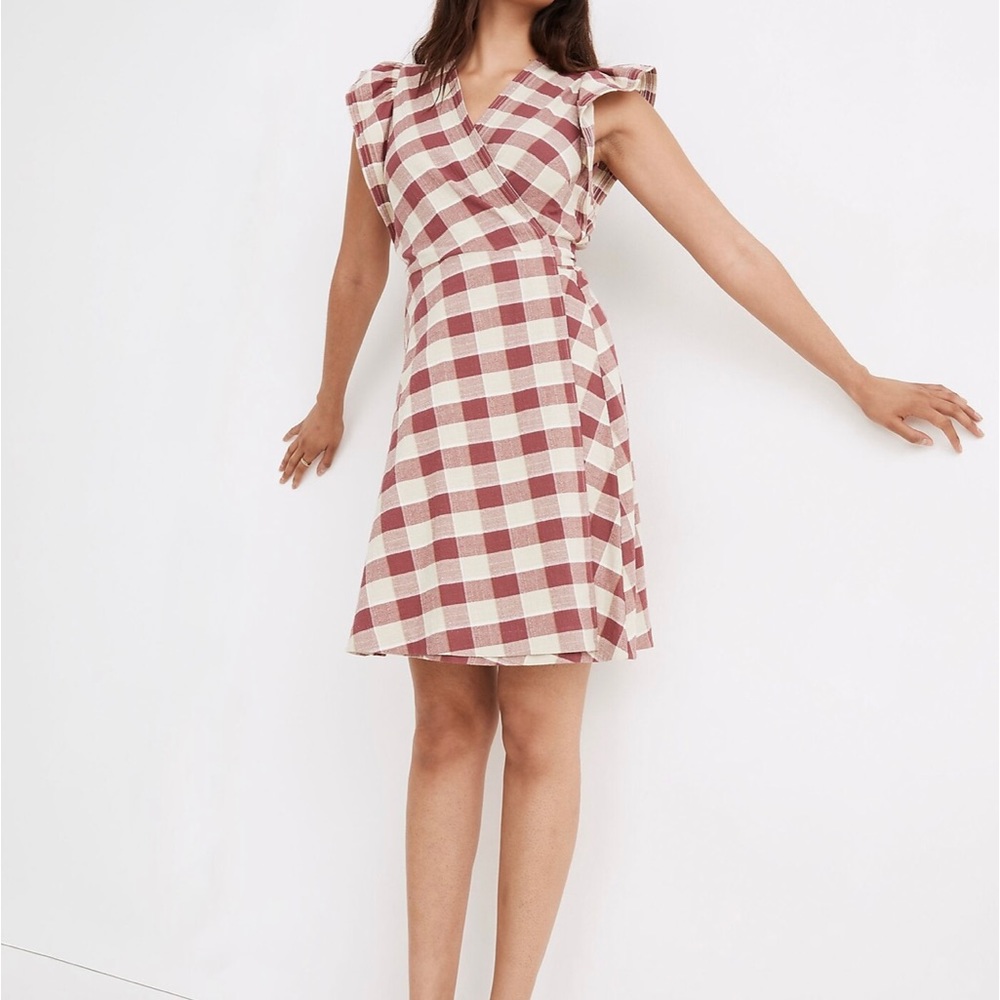 Madewell Gingham Ruffled Wrap Mini Dress